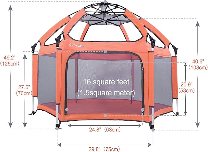 Den dimensions diagram: hexagon playpen measurements