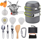 16 Pcs Camping Cookware Stove Carabiner Folding Spork Set Outdoor